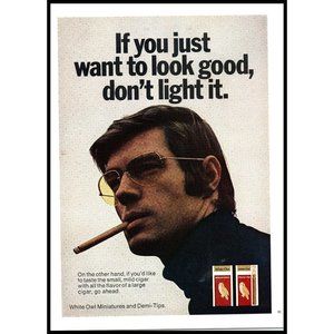 1970 White Owl Miniature Cigars Vintage Print Ad Aviator Sunglasses Wall Art